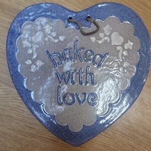 Heart-Shaped Blue and Cream Pottery signed